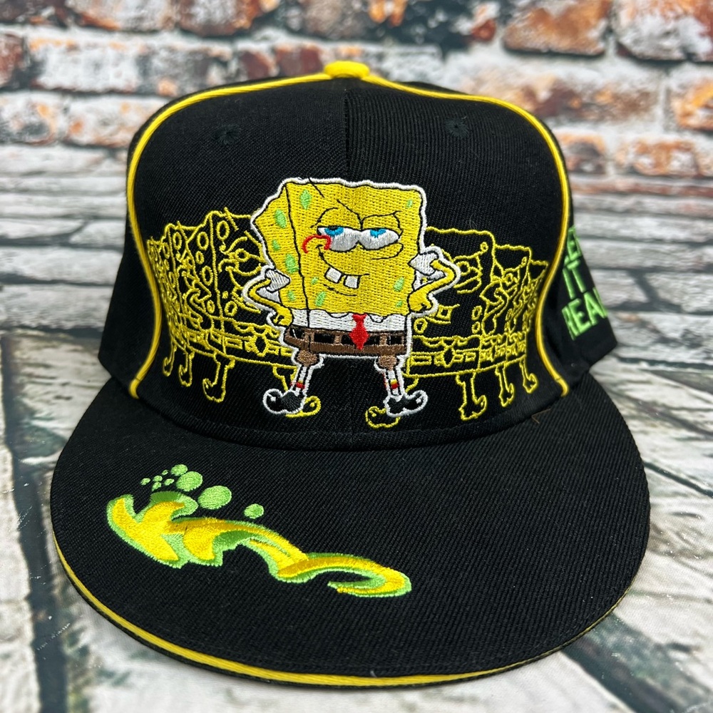 JH Design - Sponge Bob Square Pants Black Yellow Nickelodeon Fitted Hat 7 3/8
